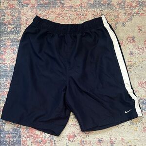 Nike Men's Dark Blue Athletic Shorts with White Stripe